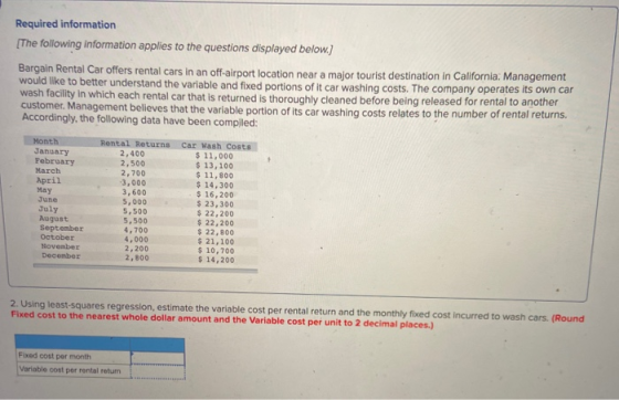 Required information [The following information applies to the questions displayed below.) Bargain Rental Car offers rental c
