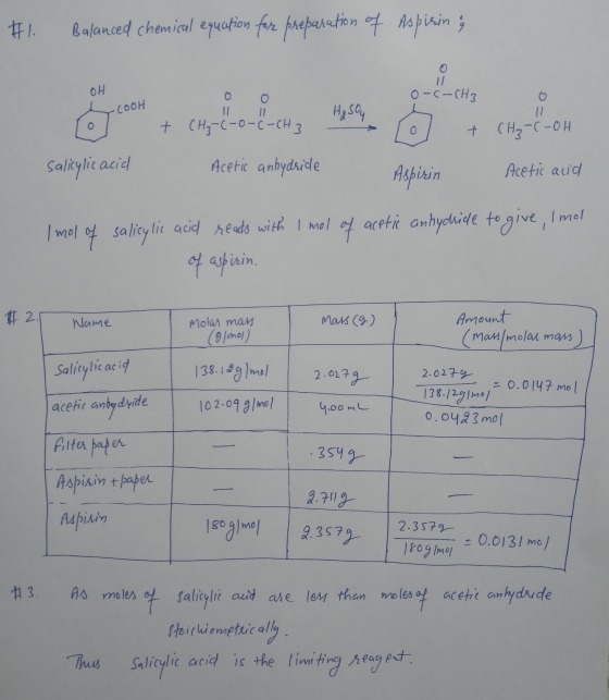 #1. Balanced chemical equation for preparation of Aspising OH O-C-CH3 0 Scott condolenza Cool Ho Sou o chy-t-on + CH₃-C-0-C-C