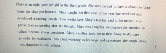Mary is an eight year old girl in the third grade. She was excited to have a chance to bring home the class pet hamster. Mary