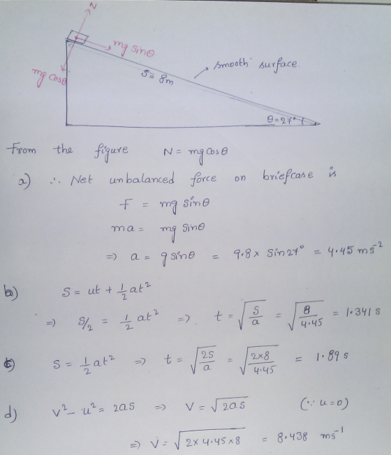 hPce ry 9-27 From tha fiur a)Ne un balanced force o biafcah e b) 2 OL 445 7-31 12x8 =1.89 s V 4.45