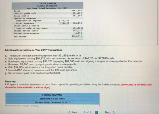 $662,500 301,000 361,500 FORTEN COMPANY Income Statement For Year Ended December 31, 2017 Sales Cost of goods sold Gross prof