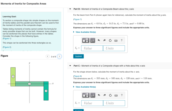 Moments of Inertia for Composite Areas Part B Moment of Inertia of a Composite Beam about the y axis For the beam from Part A