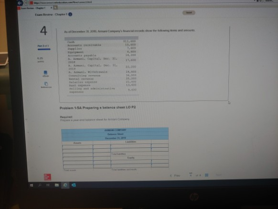 13.600 Problem 1-5A Preparing a balance sheet Lo P2 Prow-end bothes for Amosary