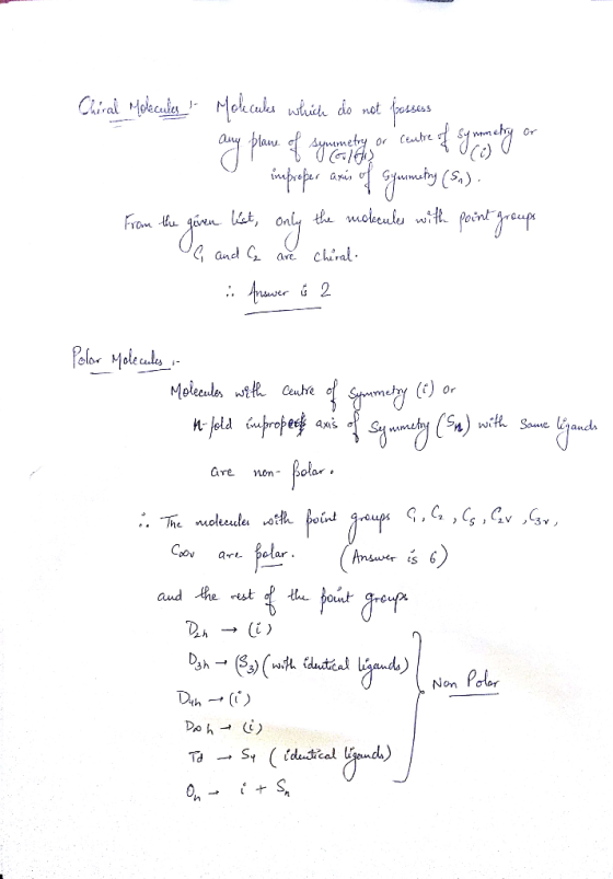 Chiral Molecules Molecules which do not possess any place of synometry or cute of symmetry or 1 inproper axis of siyunnety (S