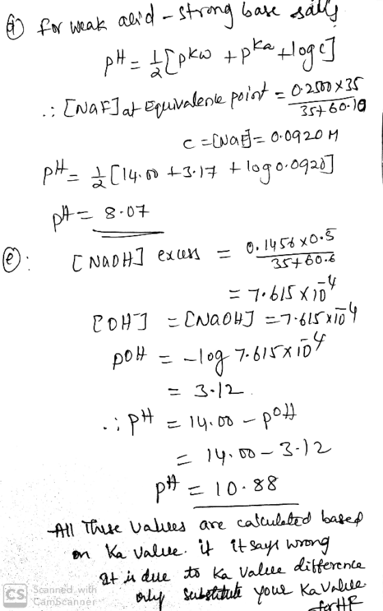 @ for weak alid-strong base sally pH = 1 [Pkw + pka Hoge] i [naf dat Equivalene point = 0-2500x35 35760-19 c=[NaFJ= 0.0920M P