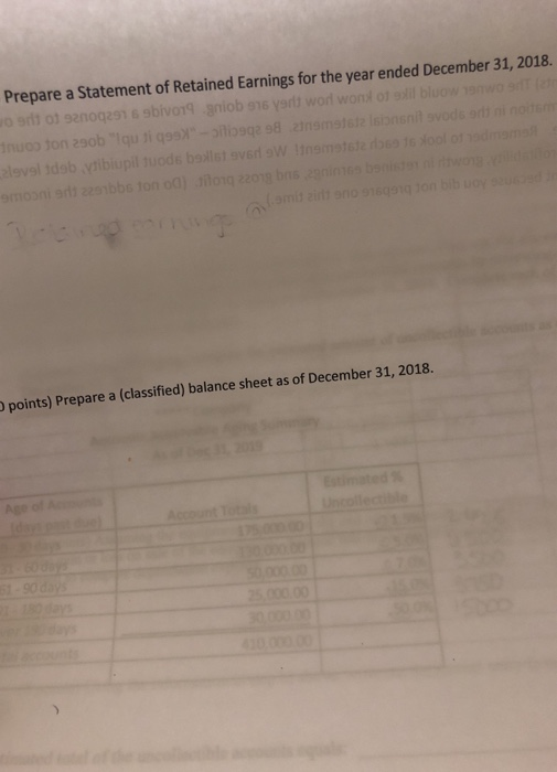 Prepare a Statement of Retained Earnings for the year ended December 31, 2018. Hot 2002916 sblvo 19 snob 976 yard worl WOMX 1