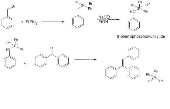 Ph Ph Br Br Br Ph NaOEt EtOH + P(Ph)3 triphenylphosphonium ylide Ph Ph Ph Ph OPh
