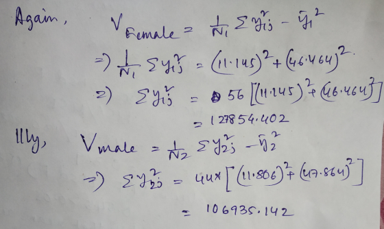 Again, omale a t Eis - G - 1 syn = (11.14s)² + (464642. 2) Ey = 56 [(1 245) ? 46.464}] 3 1 278541402 llly Vmale = {yzj - 52 -