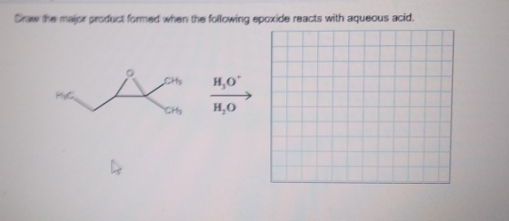 Draw the major product formed when the following epoxide reacts with aqueous acid. CHs H,O