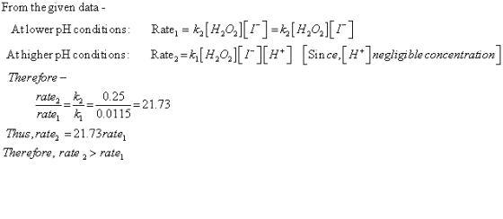 From thegiven data Atlower pH conditions. Rate,-k2[H2O2]「1-6[H2O2]「 AthigherpH conditions: RateSince. Hnegigible concentratio