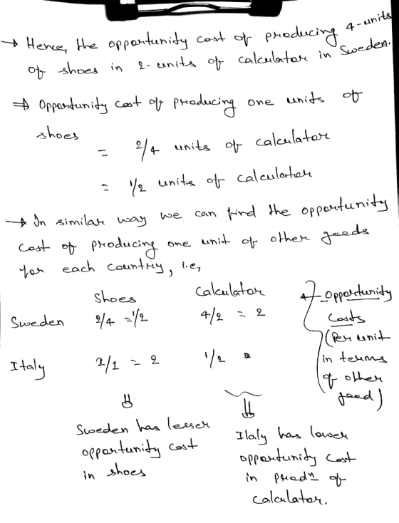 → Here, the opportunity cost or Phoduci 4 - un Snoein iy Casto shoes 2/4 unita ocllatar units ot calcula 2 Shoes Suseden han leasi opporntunid in Shoe Calculato