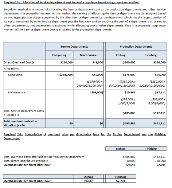 Required 2-a.: Allocation of Service department cost to production department using step-down method Step-down method is a me