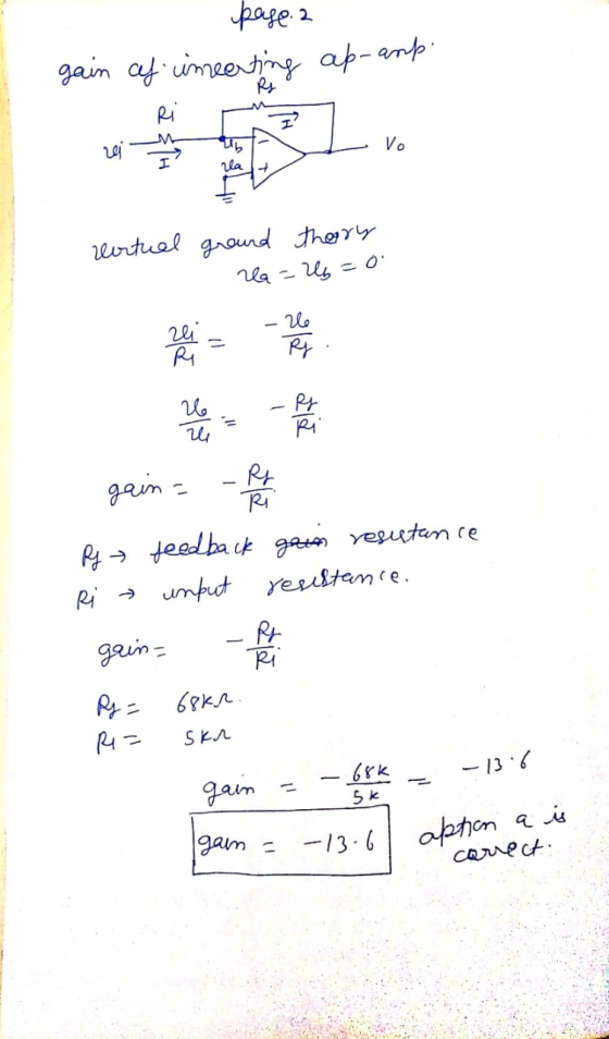 - page 2 gain cf imperting ap- and - rei Ri A virtuel ground theory 2a=26=0 - gain = P g feedback gain resistance Ri unput re
