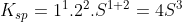 K_{sp} = 1^{1}.2^{2}.S^{1+2} = 4S^{3}