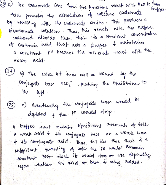 - Hem Buffee. 223 c) the carbonate ions from the limestone react with Hao Acid promotes the dissolution of calcium carbonate