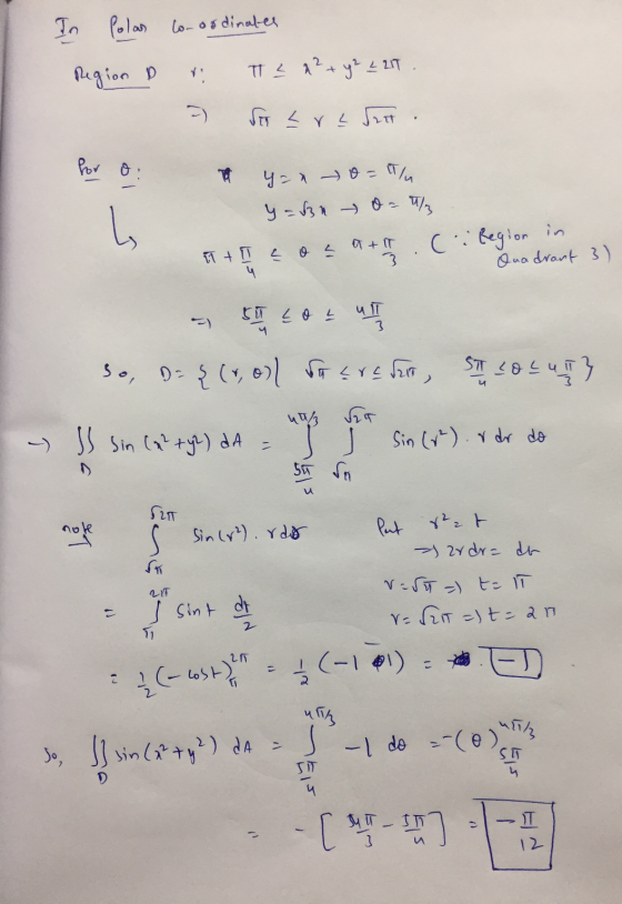 To Polas co-ordinates Region Tz x ² + y² L ZIT So are Jata for o y= xo = ln y = 3 ohy iT + II ao a att (iRegion 3 Quadrant 3)