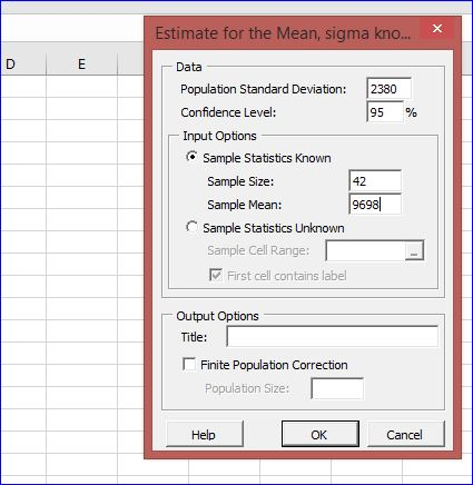 Estimate for the Mean, sigma kno... X % Data Population Standard Deviation: 2380 Confidence Level: 95 Input Options Sample St