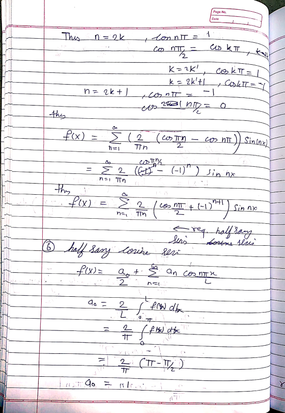 Page No. Date This 1 n = 2k con nt = + con/ ciskt 2 + k=zk! coskt = k = 2kt -] + Coskiy n = 2K+ ) = IC فيلم and the 2 thy f(