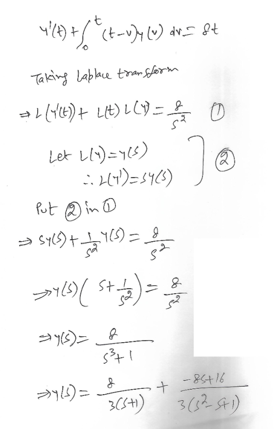 4 = 4 ( پا + (4ب Taking Laplace transform (2) ء - (LE ) 1 ( y + (ع) اے *ی ek (۹) = 1) ( (اد Put 2 in 0 خی و - (3)1 + (5)sq د