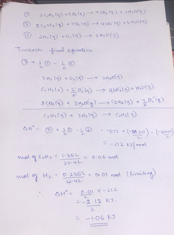 0 2GH₂ (g) +50₂ (9) ► 4 CO₂ (g) + 2H2O(g) 2 22 H6 (g) +70, (g) u W219) + 6H20 (9) ② 2H219) + O2(g) → 2H2O (9) Toneach final e