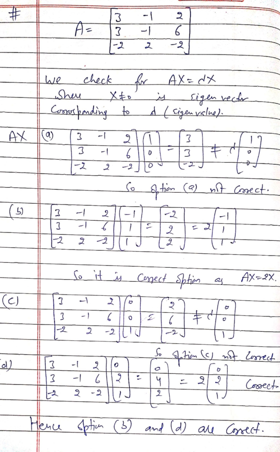 -| 2 A- 3 3 a -1 -2 2 We check for Shere X&o Cooros ponding to AX=dx is sigen recar d (sigen value) AX 3 1 2 1 3 3 - 6 3 * ¢