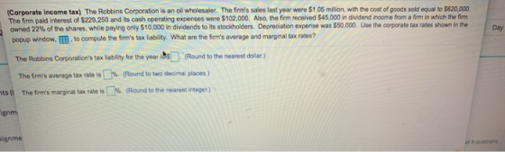 (Corporate income tax) The Robbins Corporation is an oil wholesaler. The firms sales last year were $1.05 milion, with the c