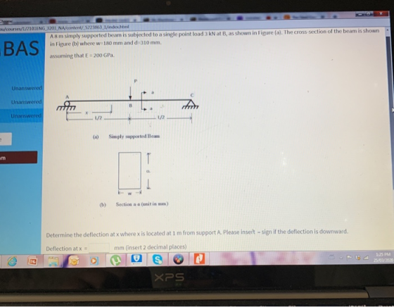 - BAS courses/1/2101ENG 3201 Necontent/5221563/indexhtml A8 m simply supported beam is subjected to a single point load 3 kN
