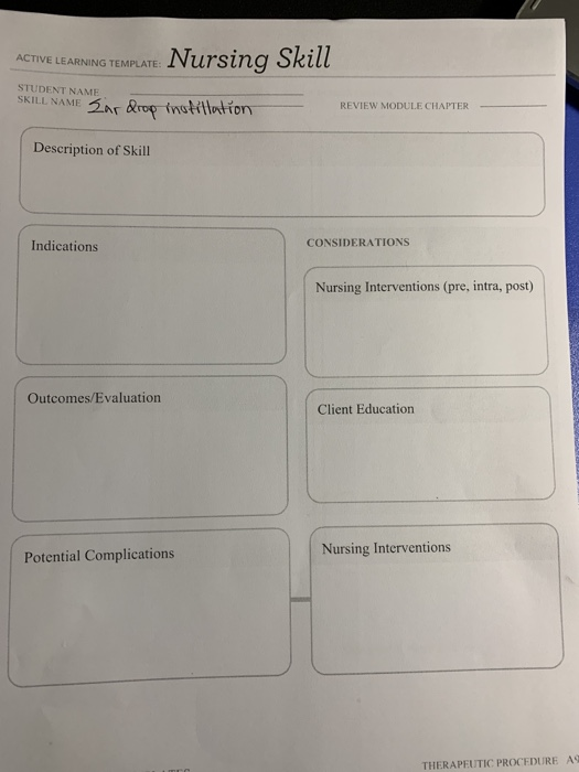 ACTIVE LEARNING TEMPLATE: Nursing Skill STUDENT NAME SKILL NAME 2 ar drop instillation REVIEW MODULE CHAPTER Description of S