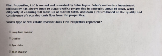 First Properties, LLC is owned and operated by John Jayne. Johns real estate investment philosophy has always been to acquir