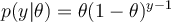 p(y|\theta)=\theta(1-\theta)^{y-1}