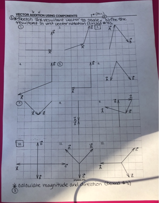 - N(ALL) VECTOR ADDITION USING COMPONENTS *Sketch the resultant vector to scale. Write the resultant in unit vector netation