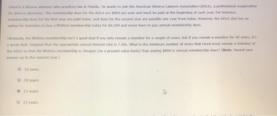 Lloyd is a divorce attorney who practices law in Florida. He wants to join the American Divorce Lawyers Association (ADLA), a