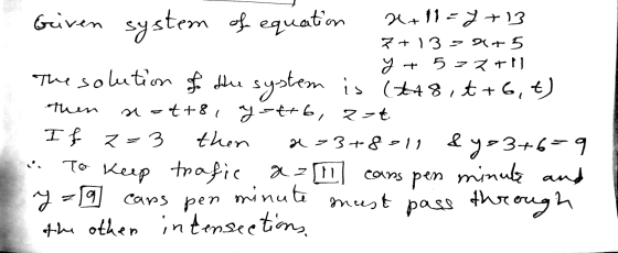2+11-7 +13 Griven system of equation 7+13=ars y + 5 2771 The solution of the system is (448, t+6, t) a=t+s, y=x+6, 2-t I f z=