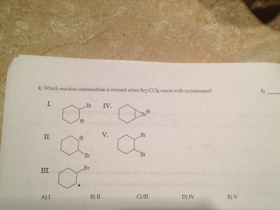 Which reaction intermediate is formed when Br2/CCl