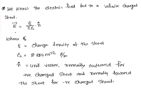 28. 8=8.85481012 ♡ We know the electric field due to a electric field due to a infinite charged Sheet. 급 where of 6 = Charege