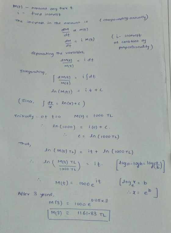 Mit) - time t omount ony fixed interest The is ( compounding annually) increase in the amount dy M(t) dt im(t) dM dt (i inter