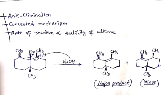 + Anti - Elimination Concerted mechanism trate of reaction & stability of alkene • Br. CH3 wik Ca Ch. NaOH → C ] + T | CH3 CH