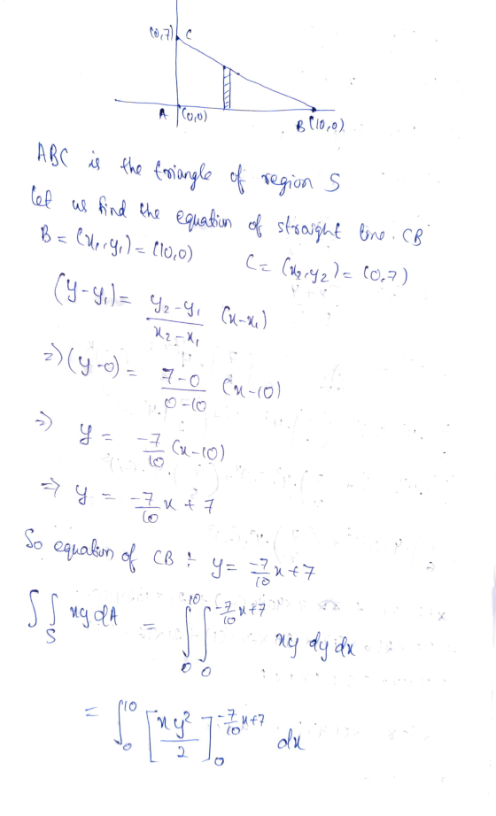 (0,7) Le A 100,0) B110,0) ABC is the triangle of let us find the equation of straight line . CB B = y) = 110,0 Cz Callery2l=