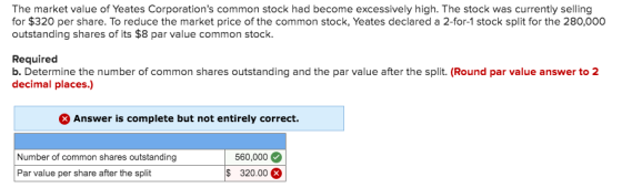 The market value of Yeates Corporations common stock had become excessively high. The stock was currently selling for $320 p