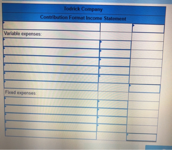 Todrick Company Contribution Format Income Statement Variable expenses Fixed expenses