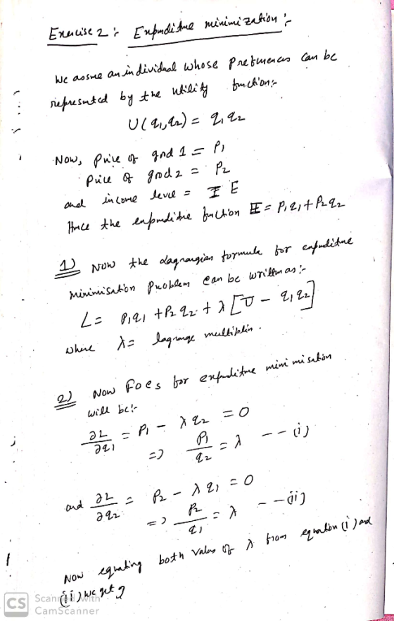 Exercise 2s Enbuditime minimizations We assue an individual whose Pretmences can be represented by the Mility function: - U(