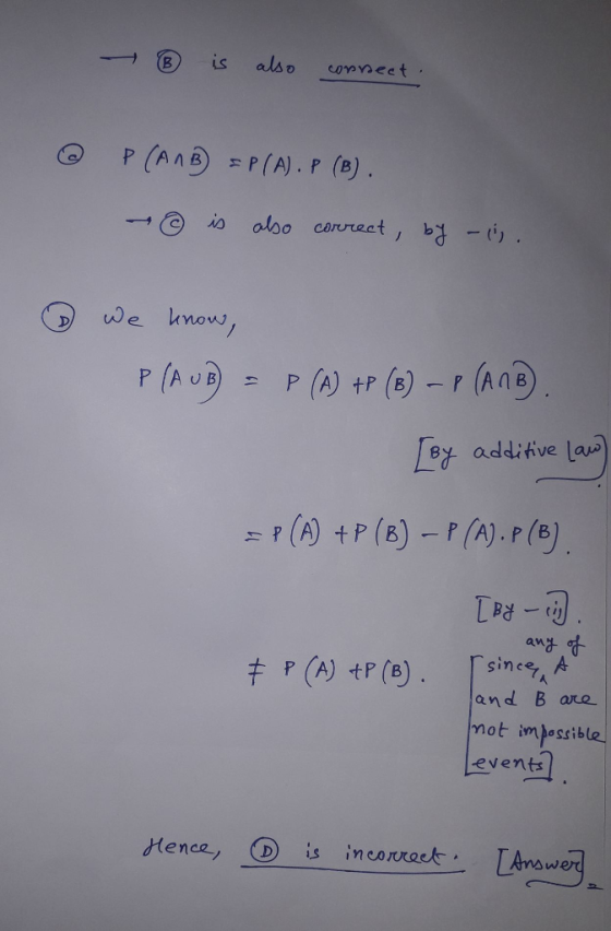 -→ⓚ is also umn eet io aloo correct, 범-(i) we now ey additive lav 8 an8 and B are mot impossible events