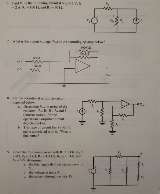 6. Find Vi in the following circuit if VR2 3 V, I -2 A, RI 100 , and R2 50 . Ry VR R.y 7. What is the output voltage (Vo) of