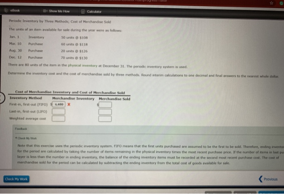 eBook Show Me How Calculator Periodic Inventory by Three Methods; Cost of Merchandise Sold The units of an item available for