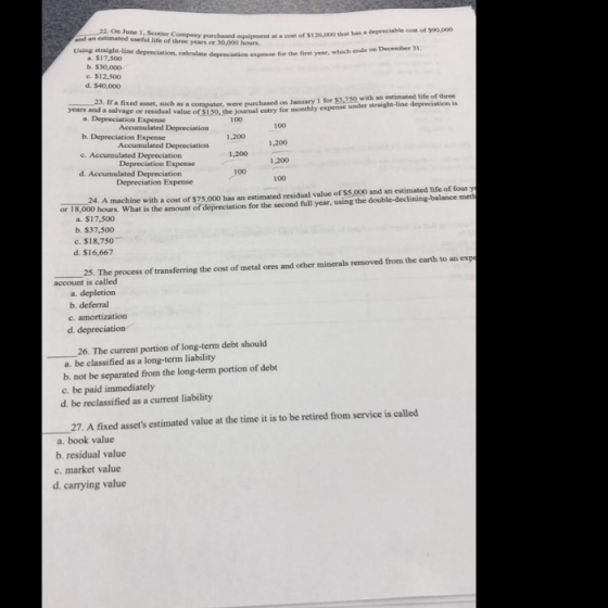 this has a depreciable con of 90.000 22. On June 1. Scott Comey purchased and an estimated and an estimated useful life of th