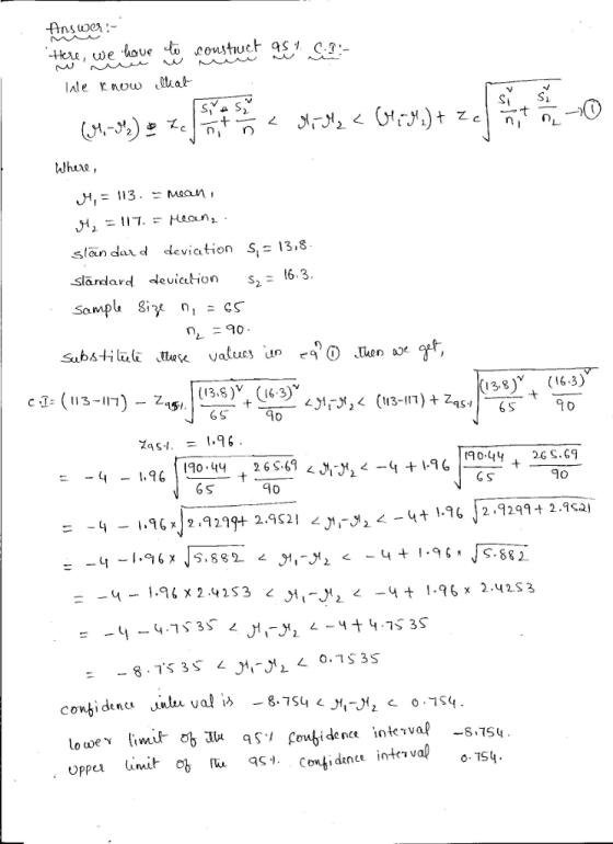 slan dar d deviation s=13,8 slandard devication s,- 16.3. (13,8), 6 5 (163) 0 Zas-. = 1.96. t9 0.44 , 26 ç.c9 6 S 90 ao γν