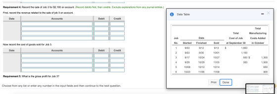 Requirement 4. Record the sale of Job 3 for $2,100 on account. (Record debits first, then credits. Exclude explanations from