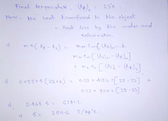 Final terper awe, ) 23e the objeek heat ranferedd to Now the Heat oss b he wakes and ealorimeke PAN CW W O2 A1gG 2-23 008548
