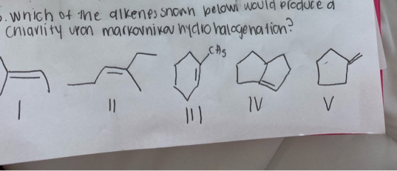 o. Which of the dikenes snown belowi would produce a chigviity upon markovnikov hydro halogenation?