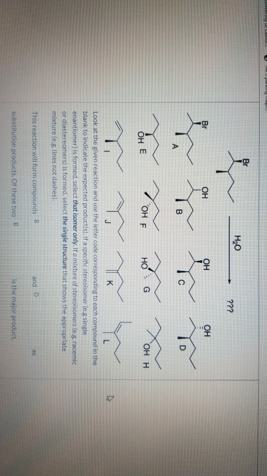 university or com p any Br H2O Y Mom ??? OH S Port to ă Toth ♡ ♡ Tu Y Look at the given reaction and use the letter code corr
